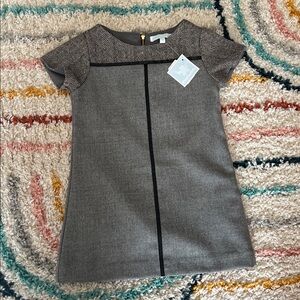 NEW Lined Wool Sparkly Gray chevron tweed Shift Dress 3T